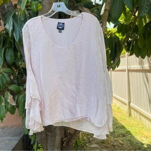 Le Marais Paris Sheer Blouse with Ruffle Sleeves.